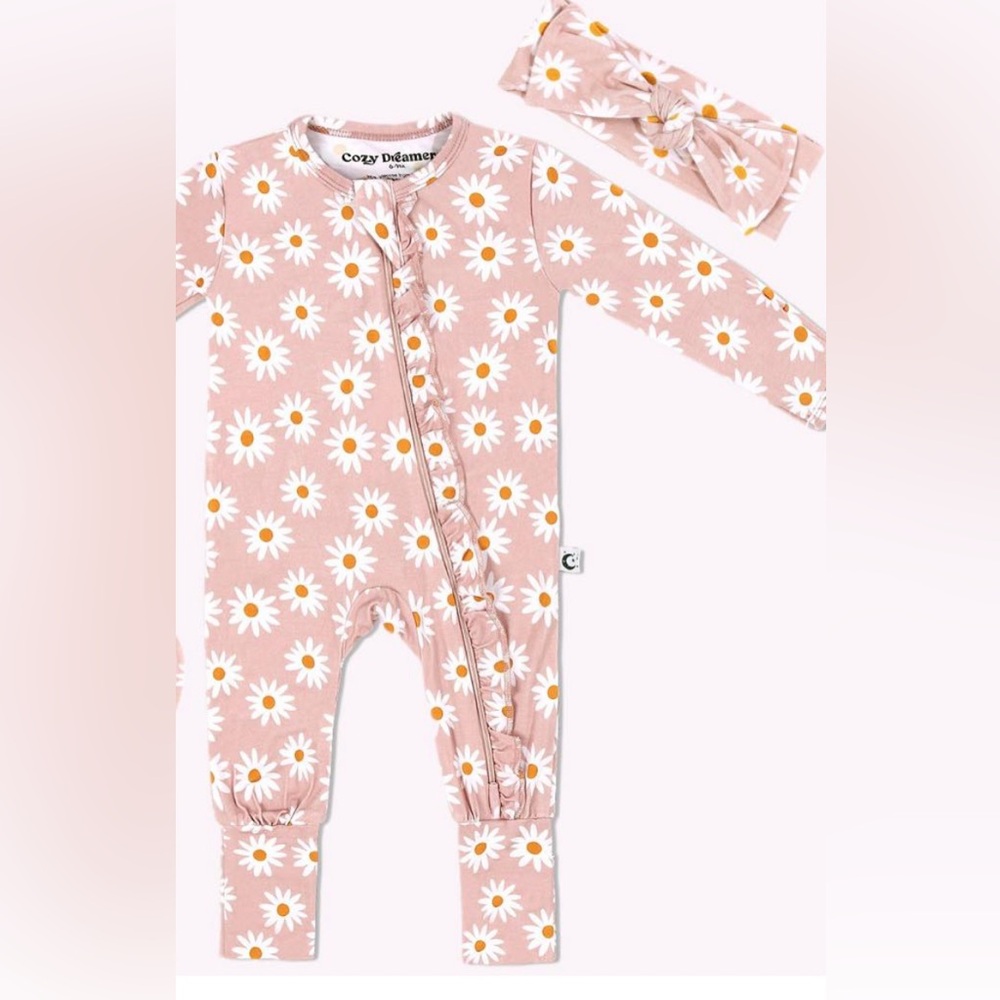 Cozy Dreamerz Pink Floral Kids One Piece with convertible hands & feet - NWT